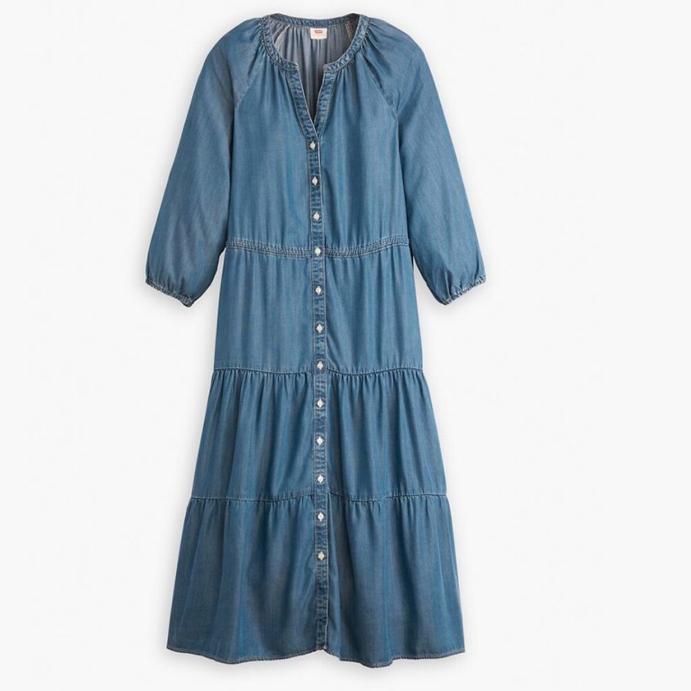 Levi's Women's Cecile Tiered 3/4-Sleeve Midi Dress Small NWOT